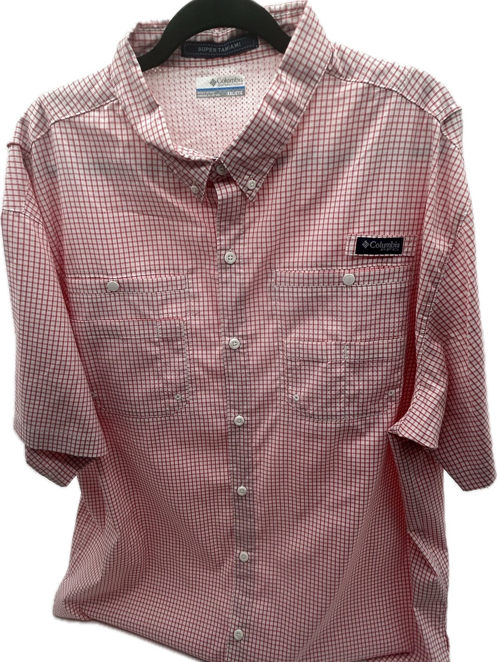 Columbia Men’s Red and White Check Short-Sleeve Button-Down Shirt
